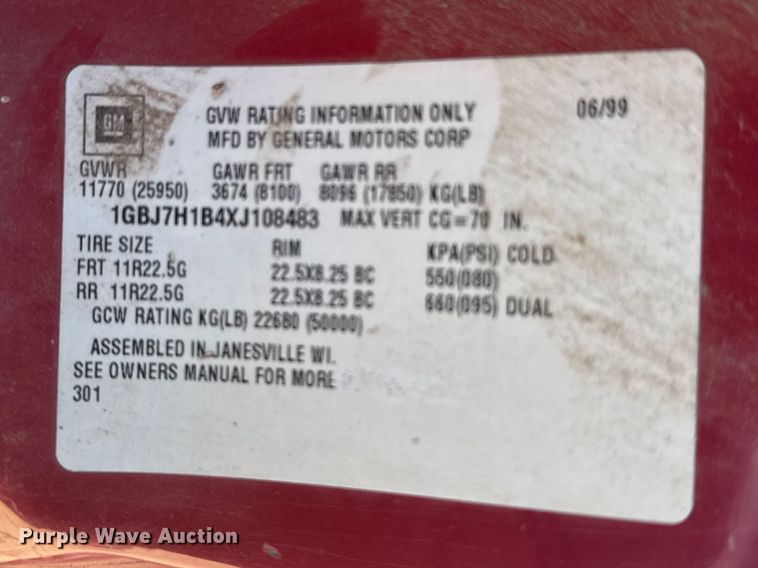image for item FB7244 1999 Chevrolet C6500 flatbed truck