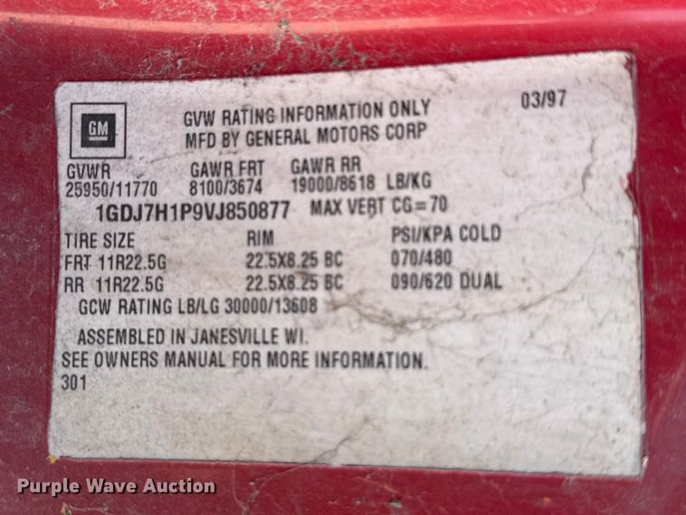 image for item FB7245 1997 GMC C6500 flatbed truck