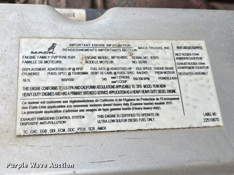 image for item FG0329 2016 Mack Titan TD713  semi truck