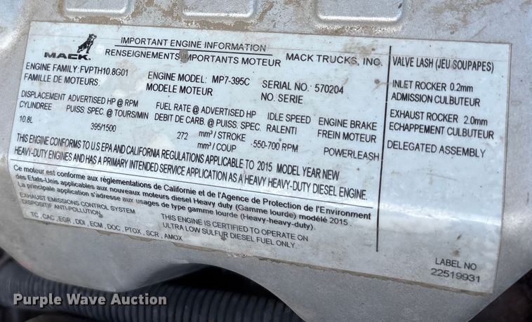 image for item FG1006 2016 Mack CXU613 semi truck
