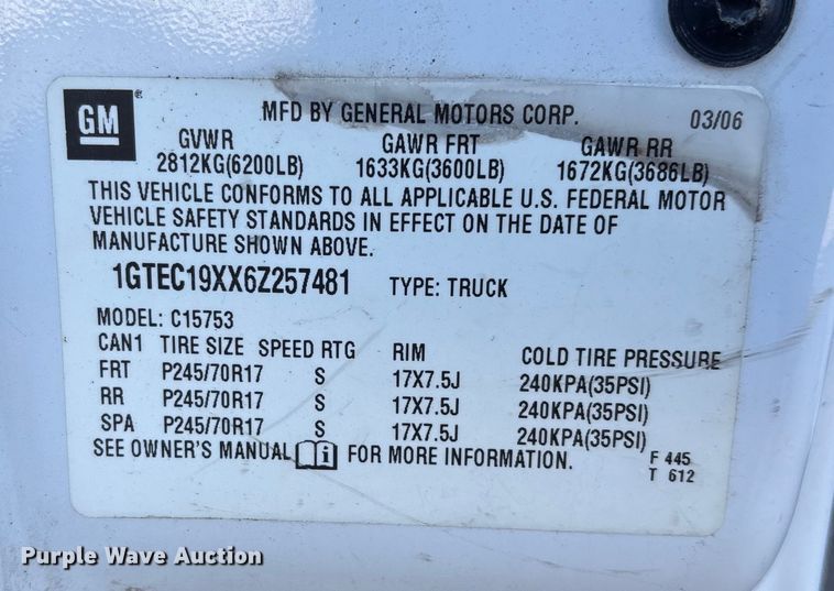 image for item FG1091 2006 GMC Sierra 1500 Ext. Cab pickup truck
