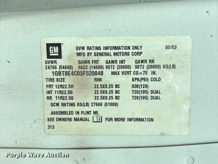 image for item FH7064 2003 Chevrolet C8500 flatbed truck