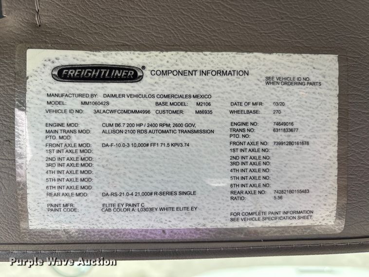 image for item FK1413 2021 Freightliner Business Class M2 box truck