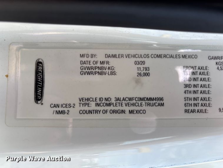 image for item FK1413 2021 Freightliner Business Class M2 box truck