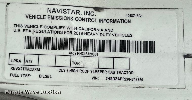 image for item YA1340 2019 International LT625 semi truck