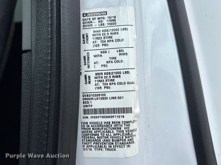 image for item YA2007 2019 Ford F750 Super Duty box truck