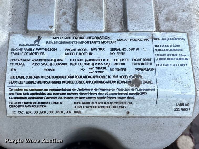 image for item YA2321 2016 Mack CXU613 semi truck