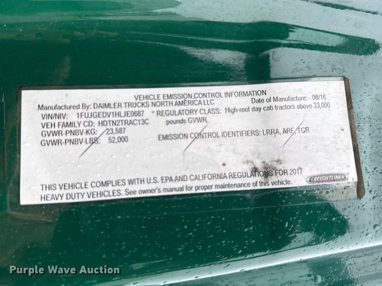 image for item YA2378 2017 Freightliner Cascadia 125 semi truck