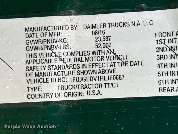 image for item YA2378 2017 Freightliner Cascadia 125 semi truck