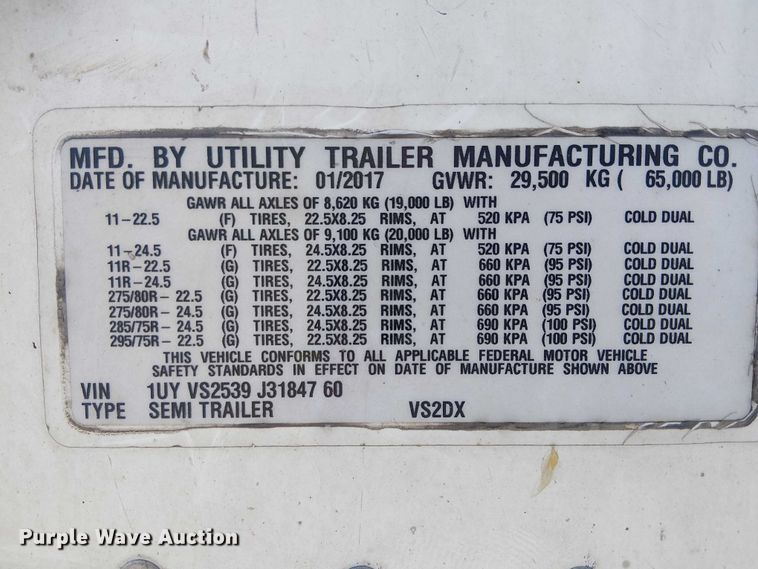 image for item YA2538 2018 Utility VS2DX dry van trailer