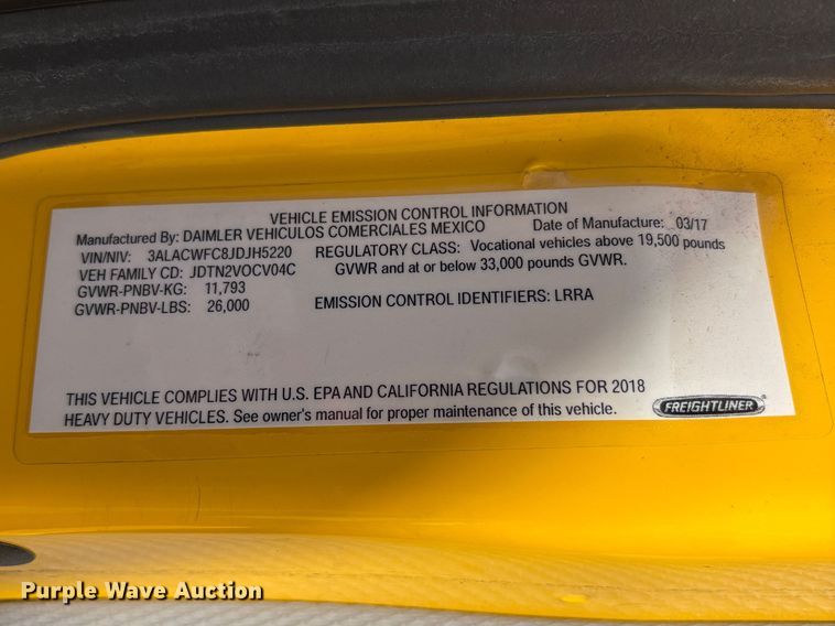 image for item YA2624 2018 Freightliner Business Class M2 box truck