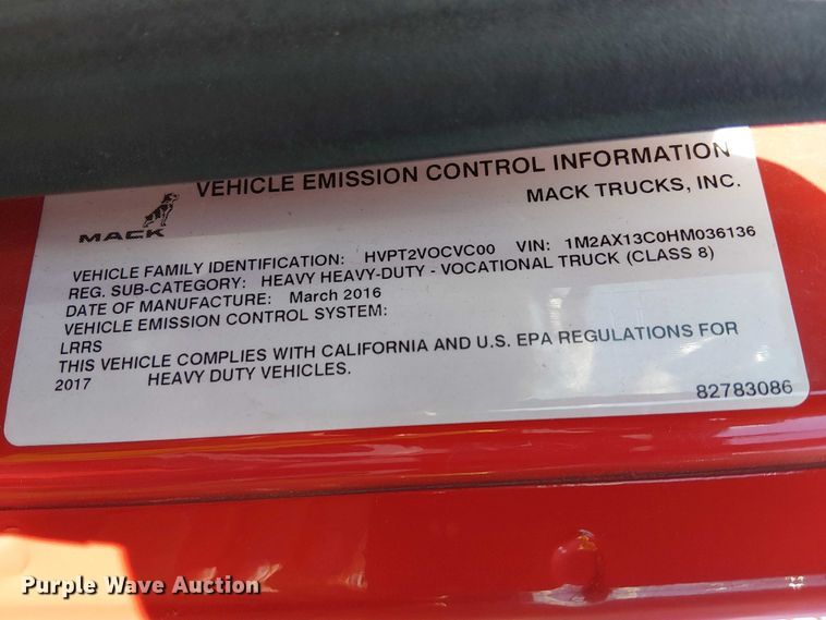 image for item YA2760 2017 Mack GU813 flatbed truck