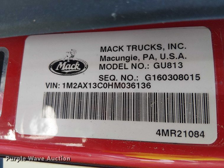 image for item YA2760 2017 Mack GU813 flatbed truck