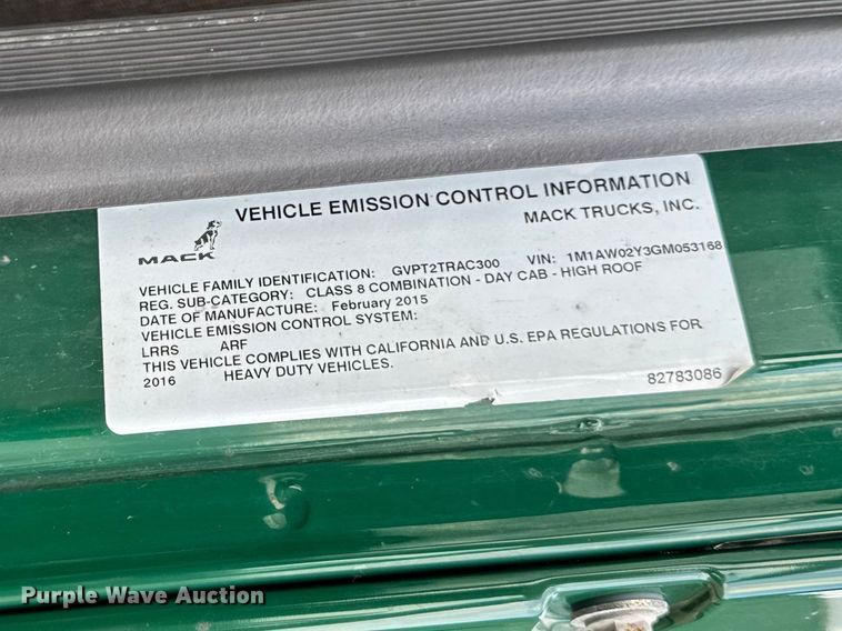 image for item YA3116 2016 Mack CXU613 semi truck