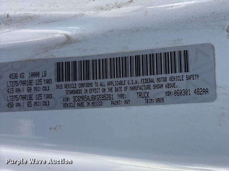 image for item DO5203 2019 RAM 2500 utility bed pickup truck