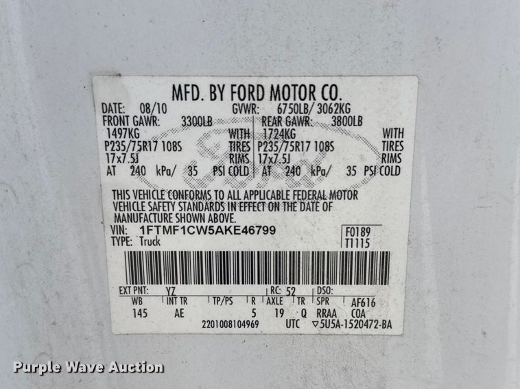 image for item DO8517 2010 Ford F150 pickup truck