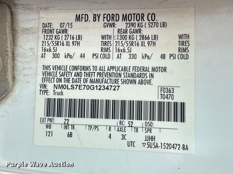 image for item DO8518 2016 Ford Transit Connect van