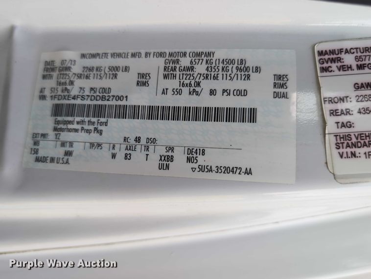 image for item DT1756 2013 Ford F450 RV