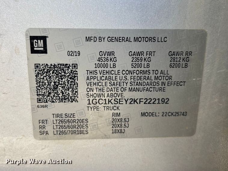 image for item DV4306 2019 Chevrolet Silverado 2500HD Crew Cab pickup truck