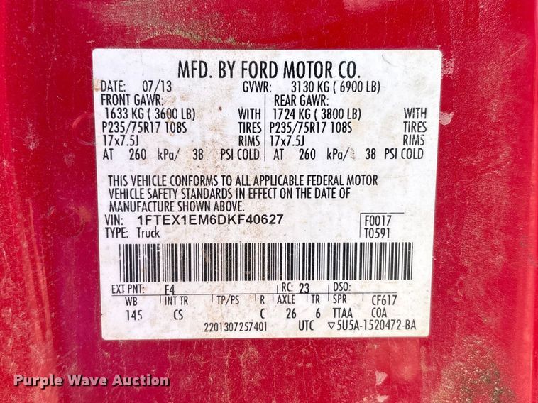 image for item DV4307 2013 Ford F150 Ext. Cab pickup truck