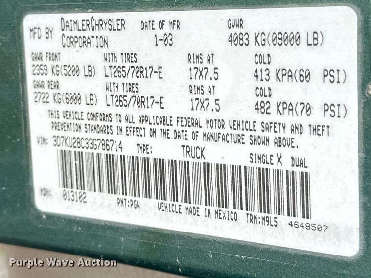 image for item EA4853 2003 Dodge Ram 2500 Crew Cab pickup truck