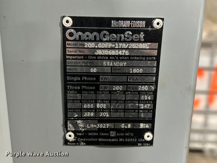 image for item EA4859 Onan 200.0DFP-17R/262SS generator