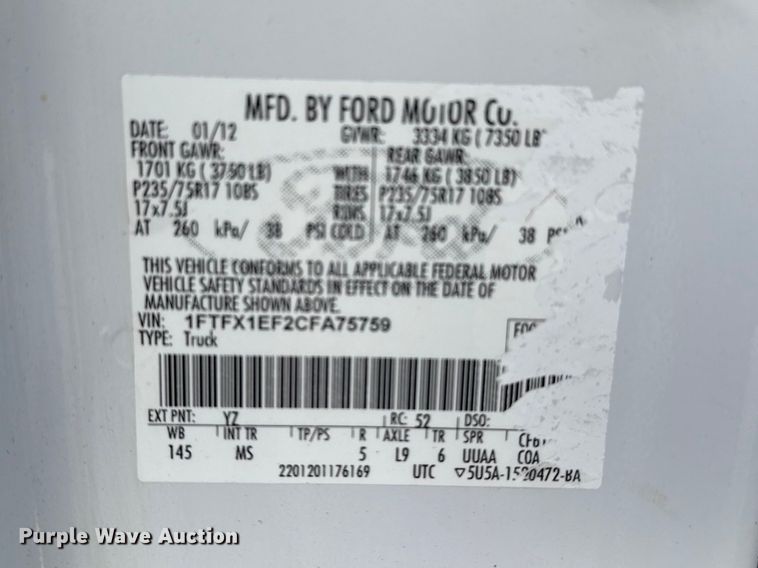 image for item EG9025 2012 Ford F150 Ext. Cab pickup truck