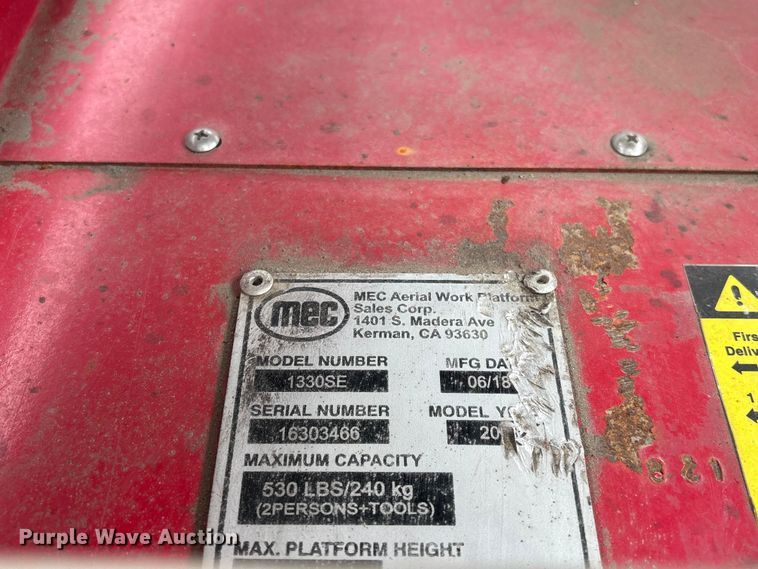 image for item EI5832 2018 MEC 1330SE scissor lift
