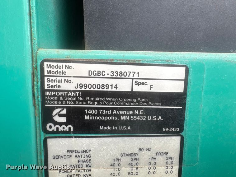 image for item EI5835 Onan DGBC-3380771 generator