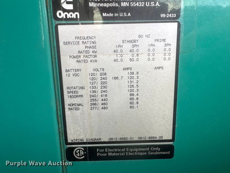image for item EI5835 Onan DGBC-3380771 generator