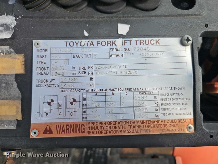 image for item EO7251 Toyota 7FGCU35 forklift