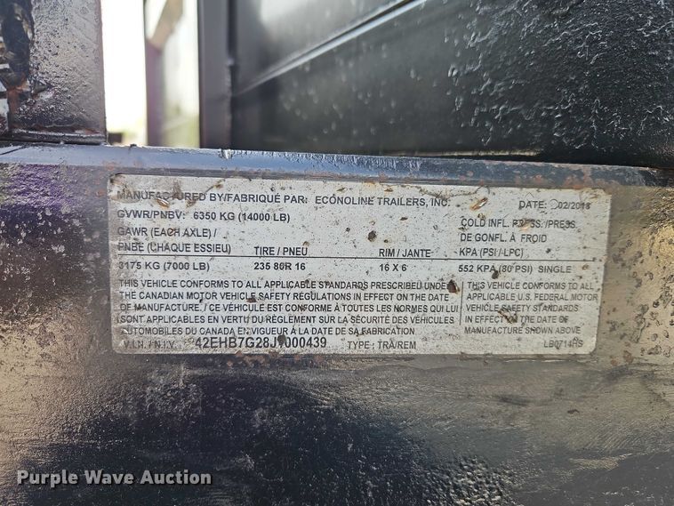 image for item EO7252 2018 Econoline Trailers dump trailer