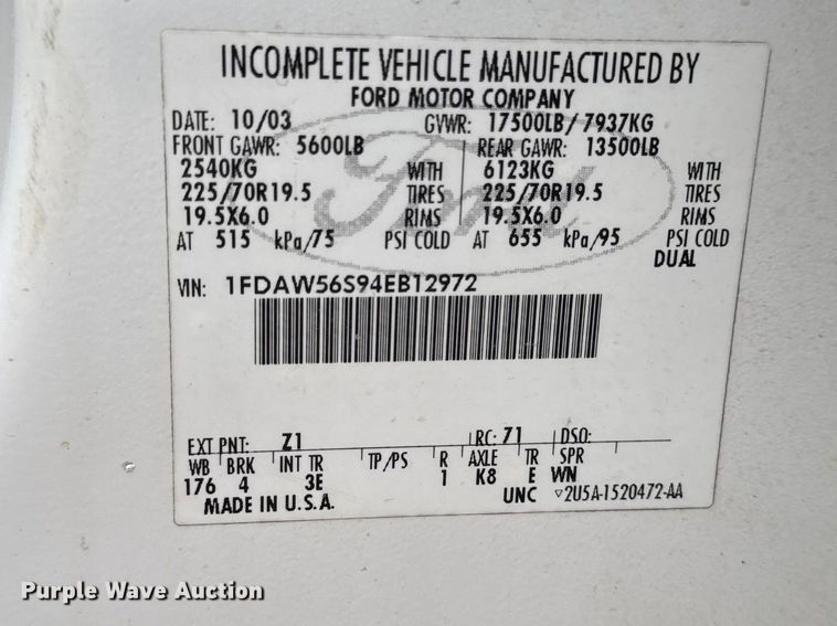 image for item ER0494 2004 Ford F550 Super Duty Crew Cab dump truck
