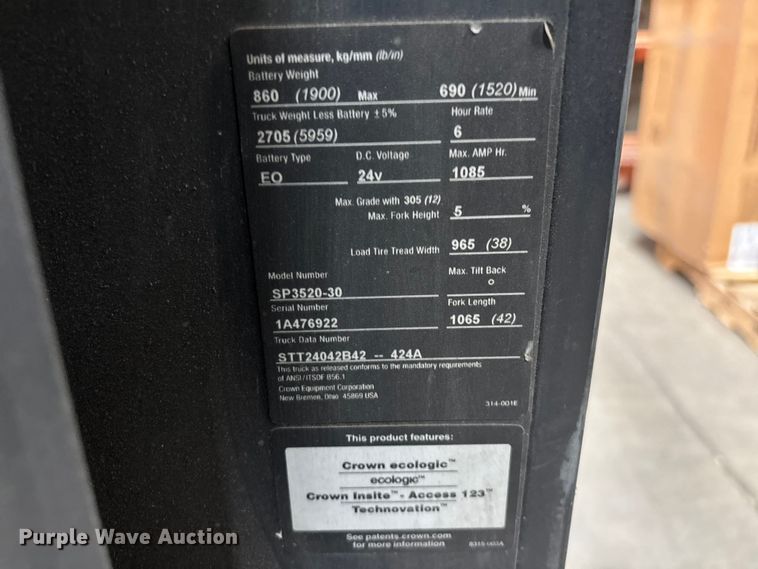 image for item ER7588 2016 Crown SP3520-30 order picker