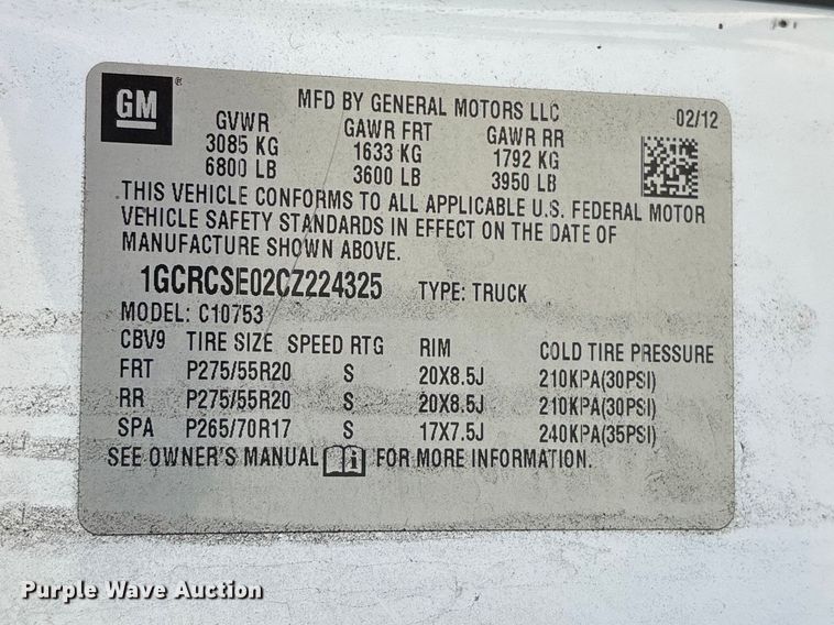 image for item ER7589 2012 Chevrolet Silverado 1500 Ext. Cab pickup truck