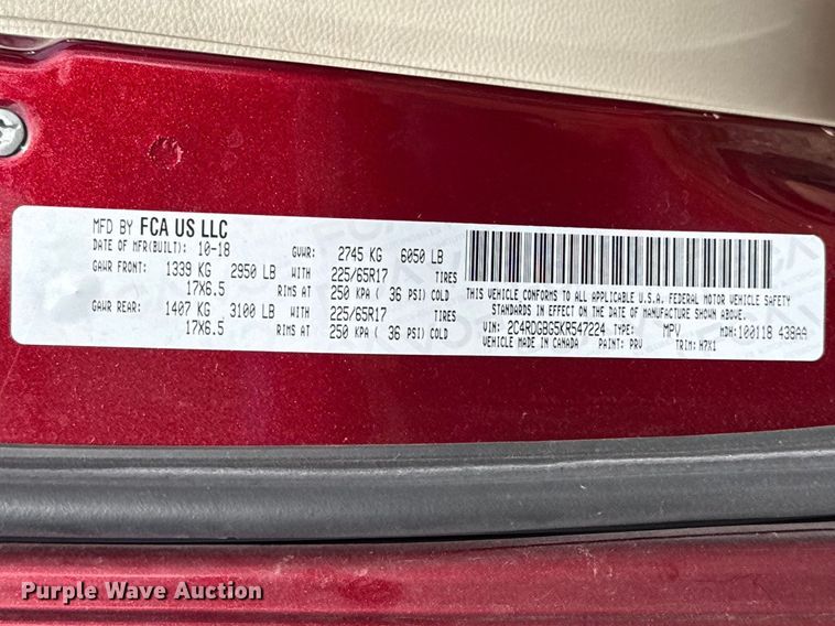 image for item ES5927 2019 Dodge Grand Caravan handicap accessible van