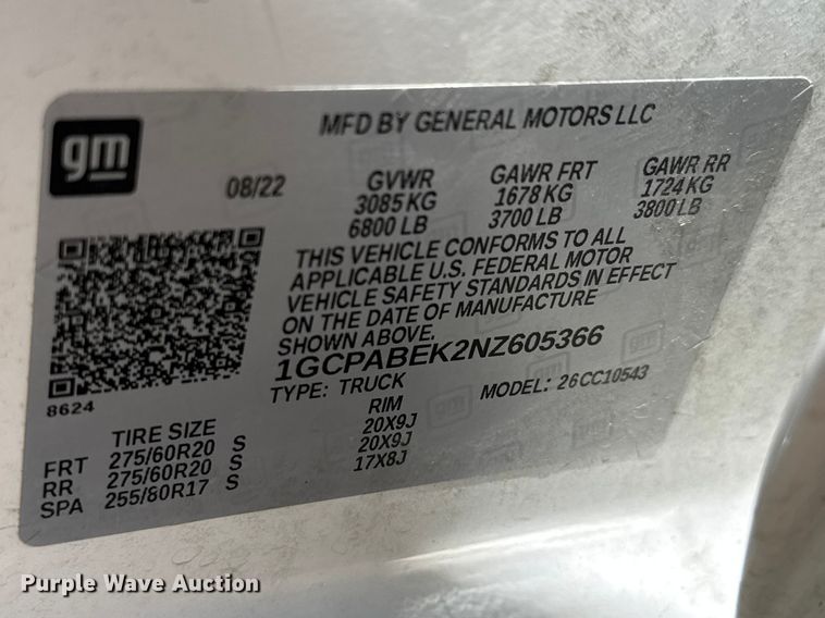 image for item ET1908 2022 Chevrolet Silverado 1500 Crew Cab pickup truck