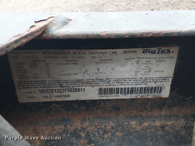 image for item ET2025 2015 Big Tex 10LX dump trailer