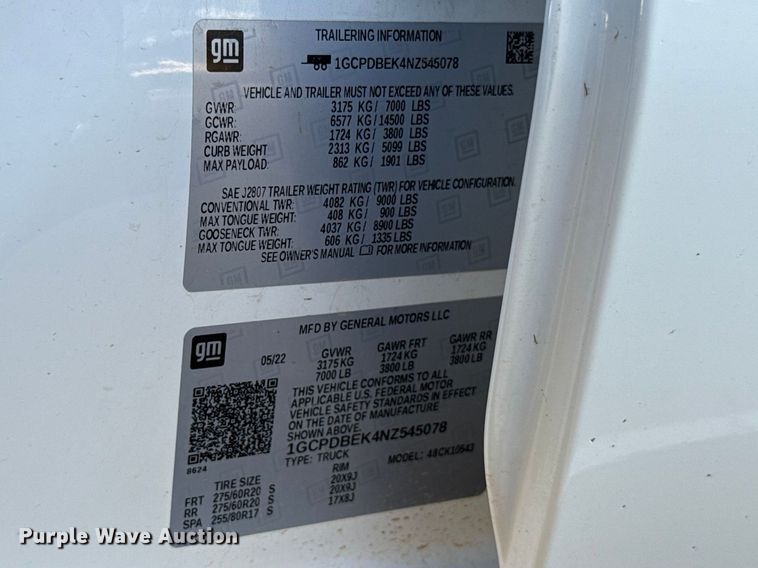 image for item ET6085 2022 Chevrolet Silverado 1500 Crew Cab pickup truck