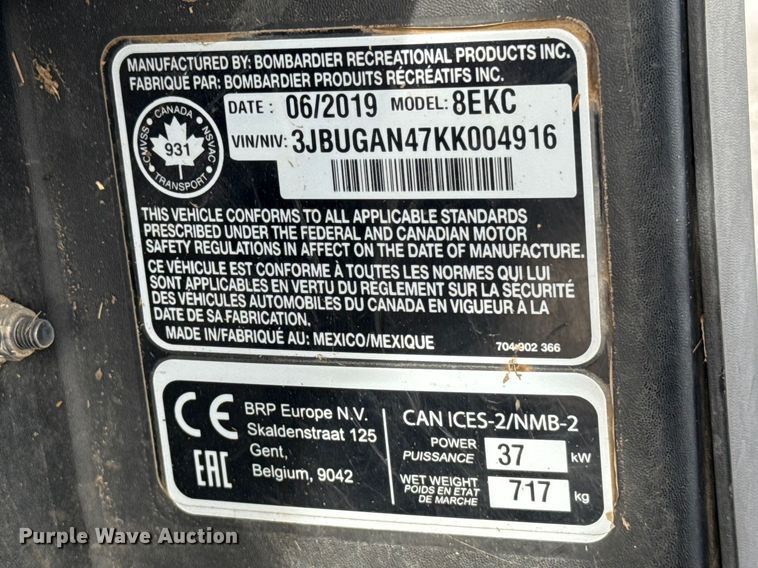 image for item ET6103 2019 Can-Am Defender HD8 utility vehicle