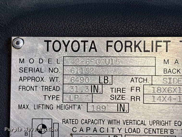 image for item EU0566 Toyota 42-GFGCU15 forklift
