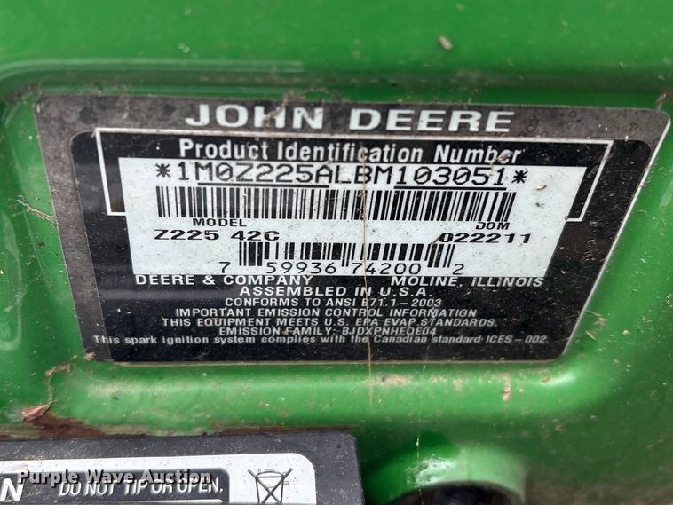 image for item EW0071 2011 John Deere 2225 42C ZTR lawn mower
