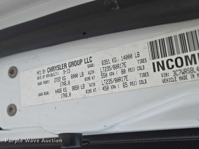 image for item EW0083 2014 RAM 3500 utility bed pickup truck