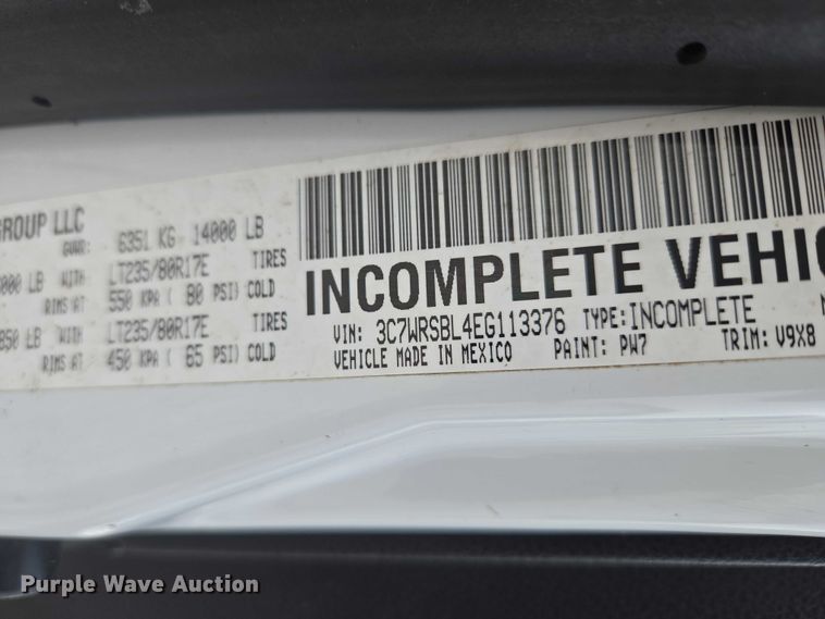 image for item EW0083 2014 RAM 3500 utility bed pickup truck