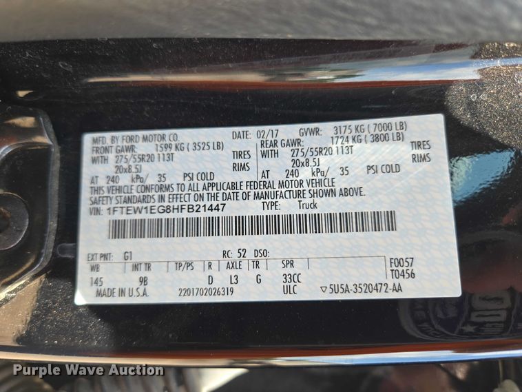 image for item EW0103 2017 Ford F150 Crew Cab pickup truck