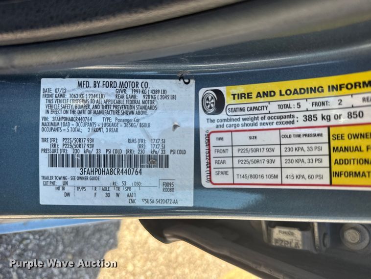 image for item FB7356 2012 Ford Fusion 