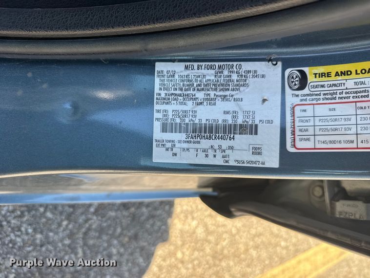 image for item FB7356 2012 Ford Fusion 