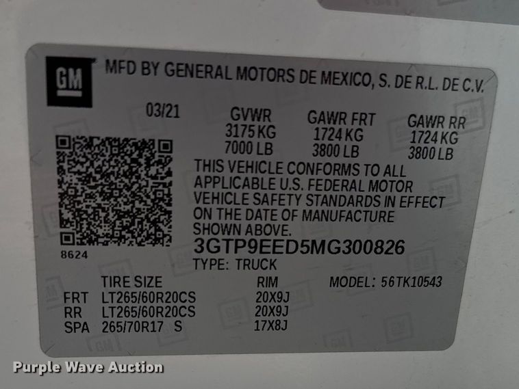 image for item FB7374 2021 GMC Sierra Crew Cab pickup truck