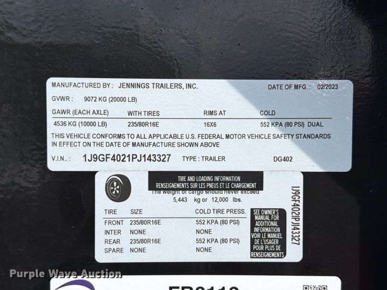image for item FB8112 2023 Sure-Pull DG402 equipment trailer