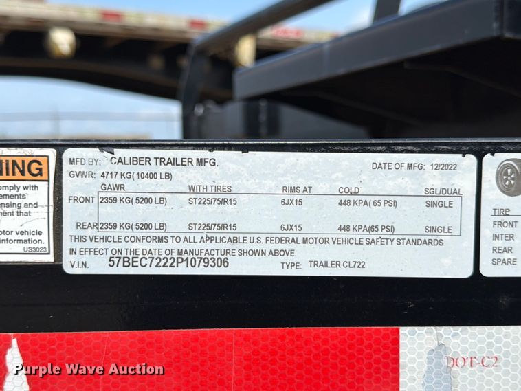 image for item FB8136 2023 Caliber Trailer Mfg. CL722 equipment trailer